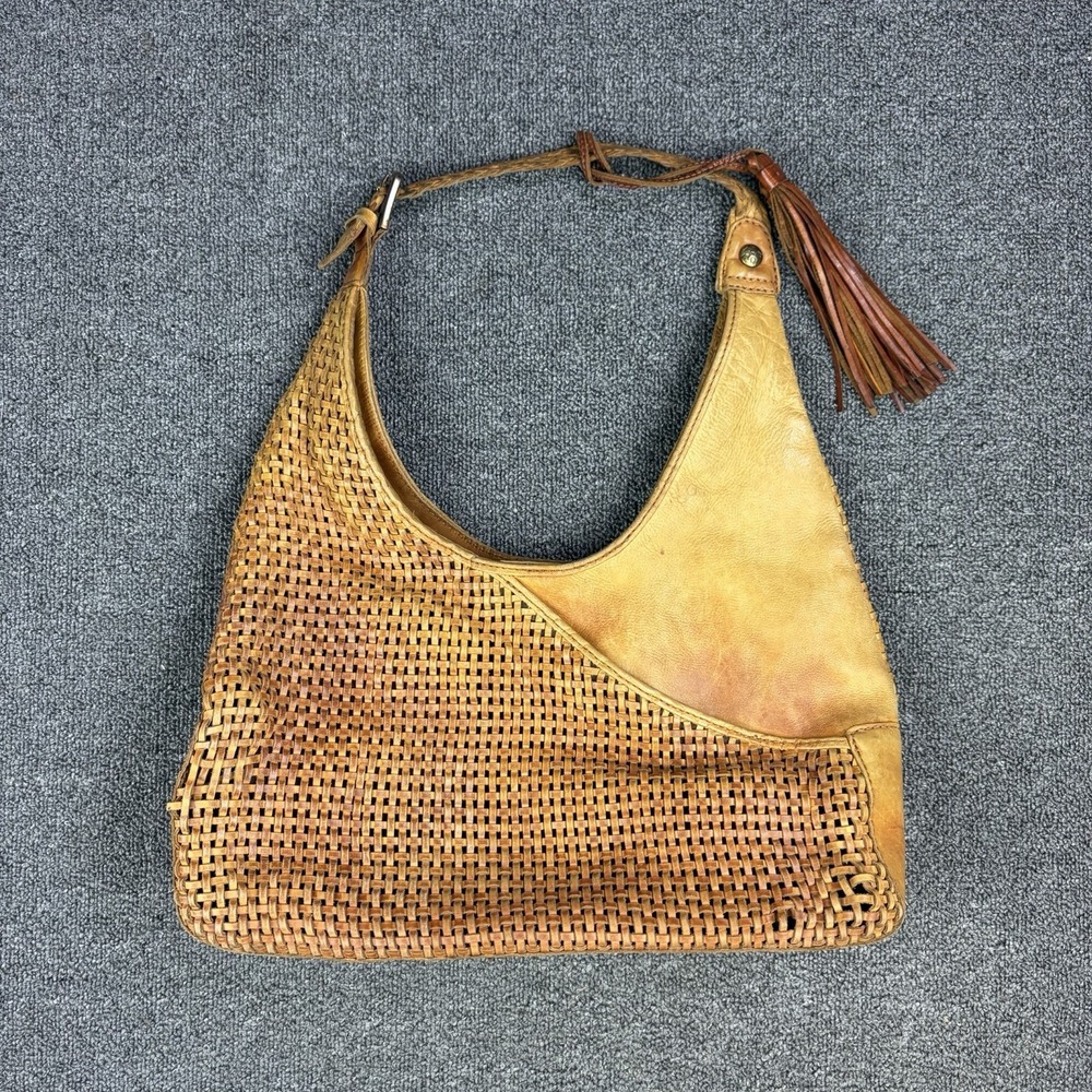 Patricia Nash Amaya Hobo Woven Tan Brown Leather Purse Shoulder Bag